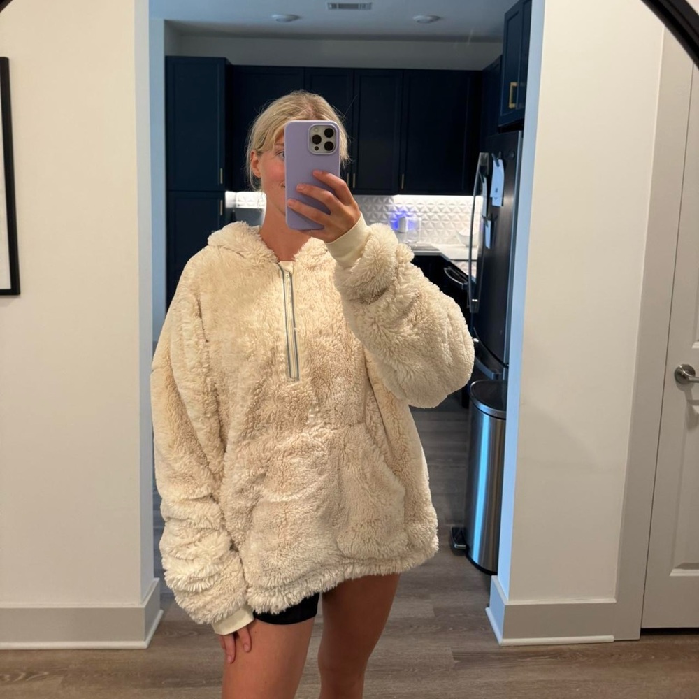 Free People FP MOVEMENT Cream Soft Off The Record Fuzzy Hoodie - SIZE L